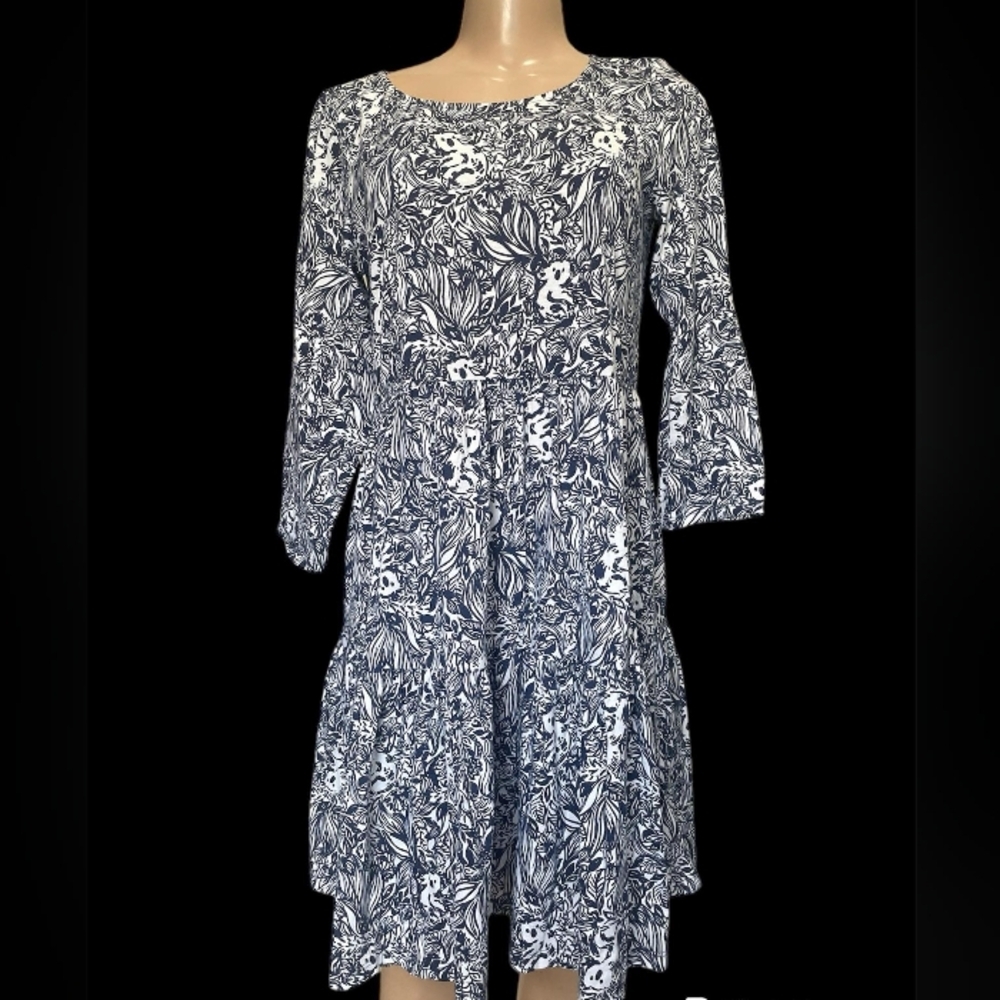 Lilly Pulitzer Navy and White Floral Tiered Dress